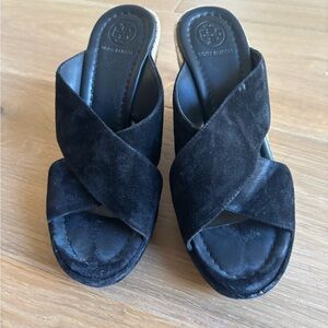 Tory Burch Black Velvet Mules
